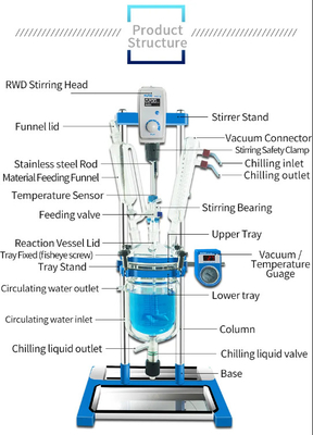 Medisch instrument Vacuümglasreactor 1L 2L 5L Mixglasreactor Variabele frequentie snelheidsregeling Glasreactie